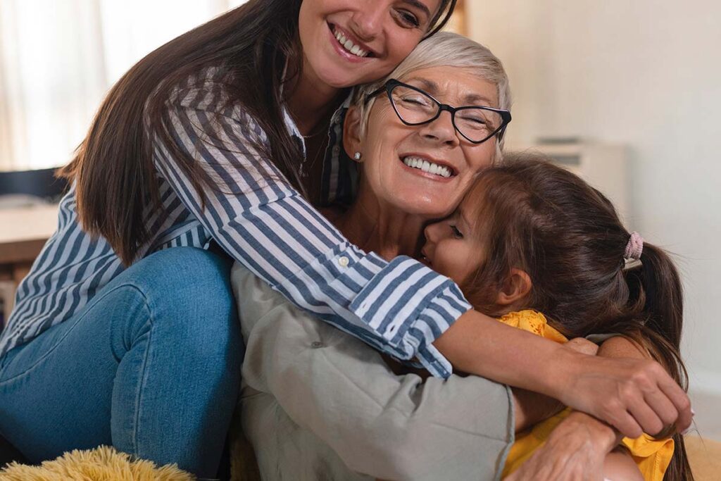 joyful family hugging